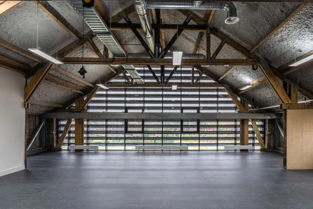 Loft space with roof timbers and insulation