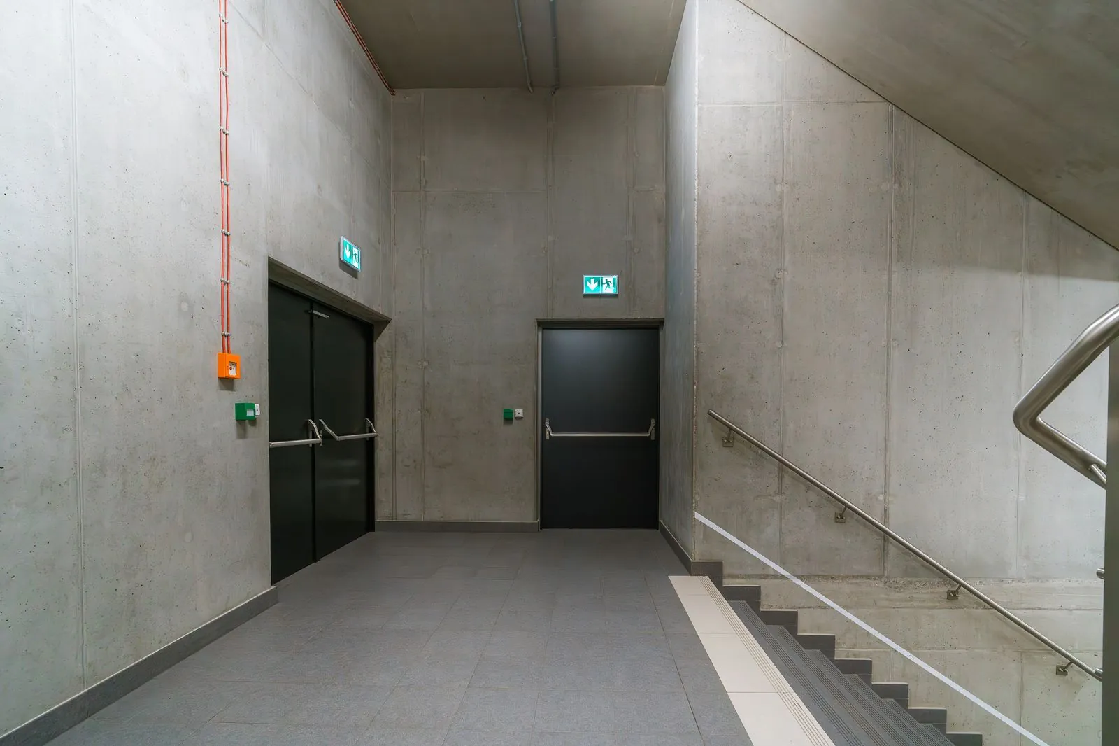 A protected stairway with emergency exit doors, the escape route a fire risk assessment looks at first